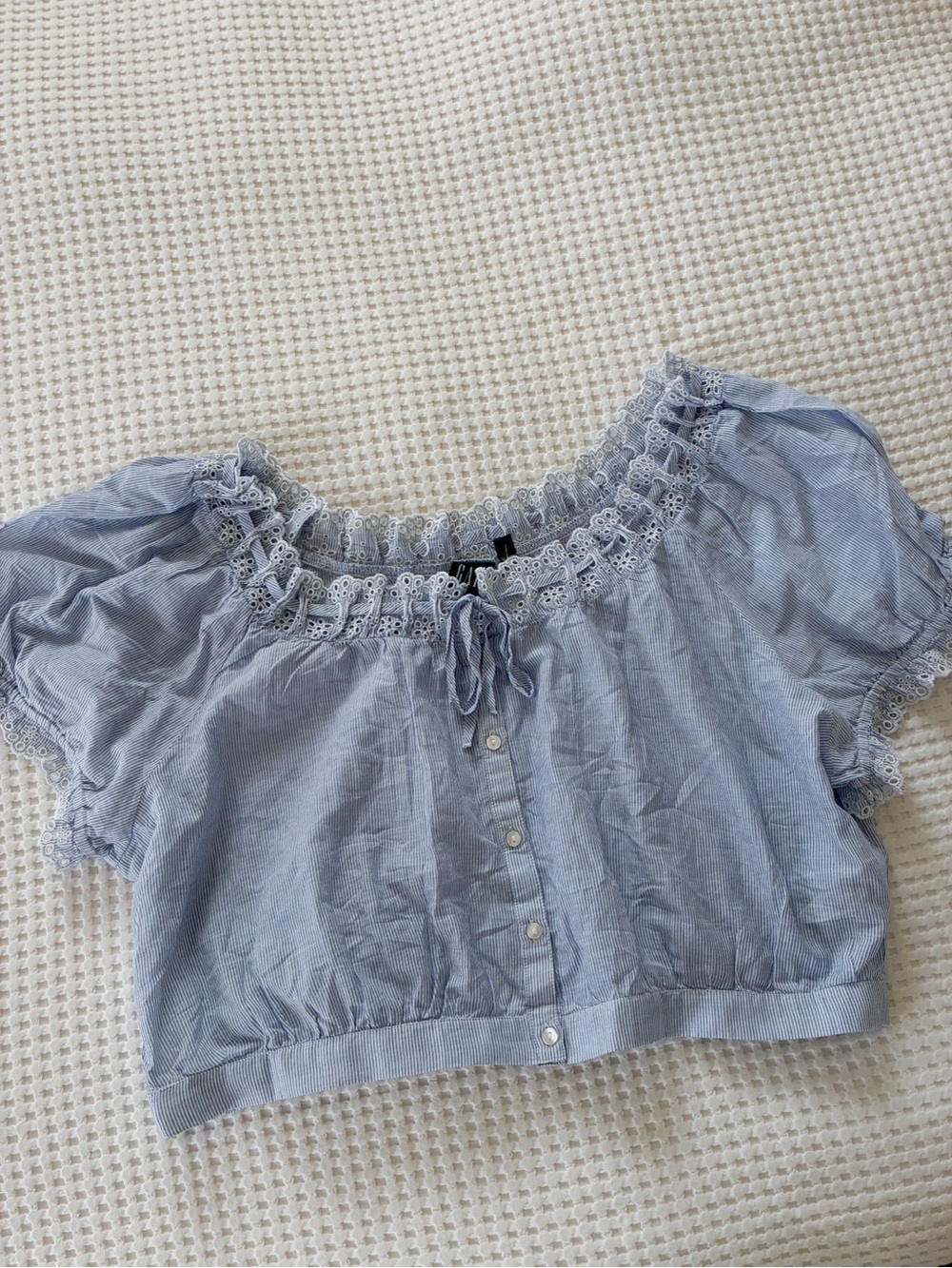NWT GAP Light Blue Eyelet-Trim Cropped Peasant Blouse